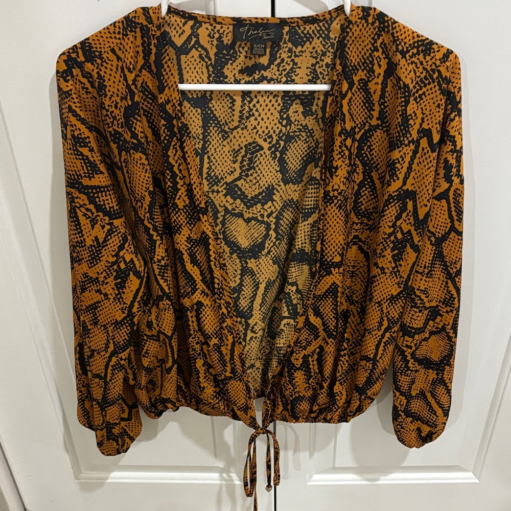 Thalia Sodi Orange and Black Snake Print Blouse